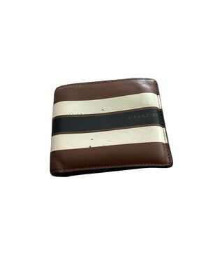Coach Men’s Brown, Cream & Black Striped Leather Wallet
